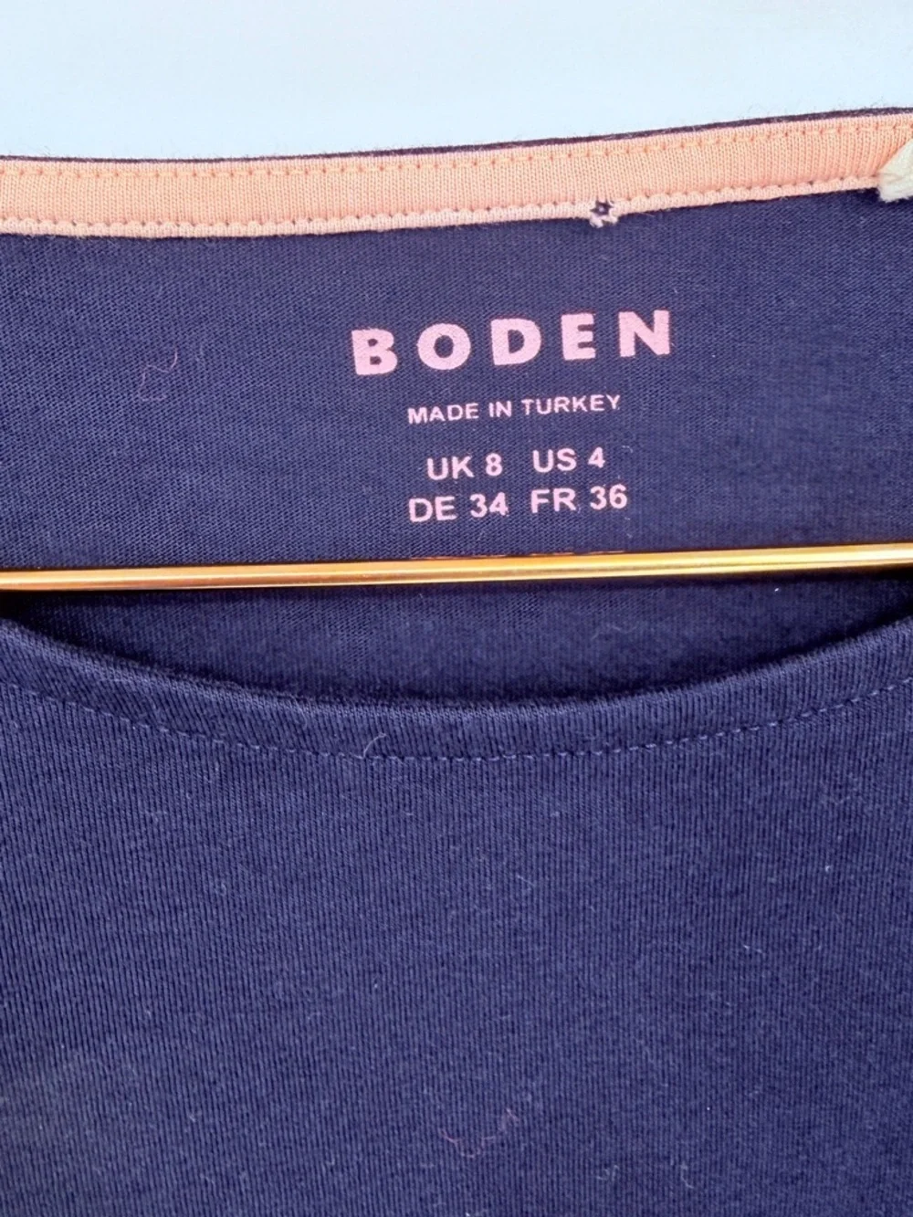 Boden Navy Long Sleeve Top Puff Shoulder Rainbow Cuff Cotton Modal Size US 4